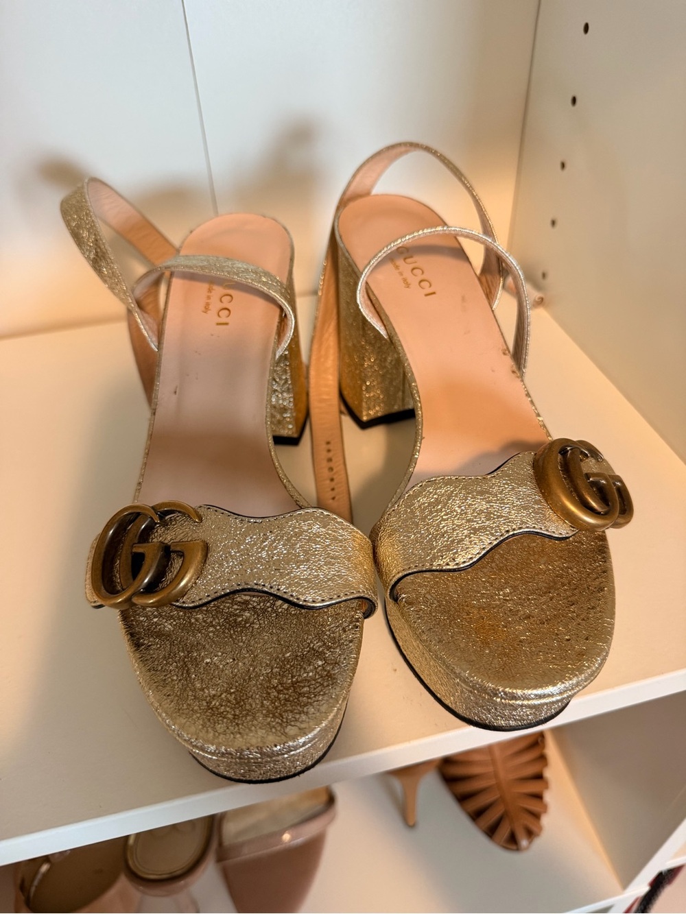 Gucci Metallic Gold Glitter Platform Sandals with Double G, make an offer :) - Picture 3 of 7